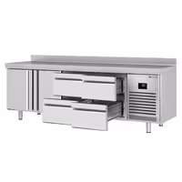 Commercial Counter Fridge PREMIUM PLUS - 2452x600mm - with 2 doors - 4 drawers [1/2 GN] - with upstand - capacity 510 litres