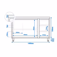 خزانة عمل ستانلس ستيل ECO - 1400x600mm - أبواب منزلقة ووحدة أدراج 3 يمين