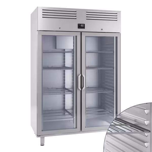 Szafa mroźnicza ze stali nierdzewnej PREMIUM PLUS – GN 2/1 – 1240 litrów – z 2 szklanymi drzwiami