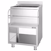 Koktel stanica - inox - 600x600 mm - s 3 hladna bazena s odvodom & Šipka za čuvanje boca