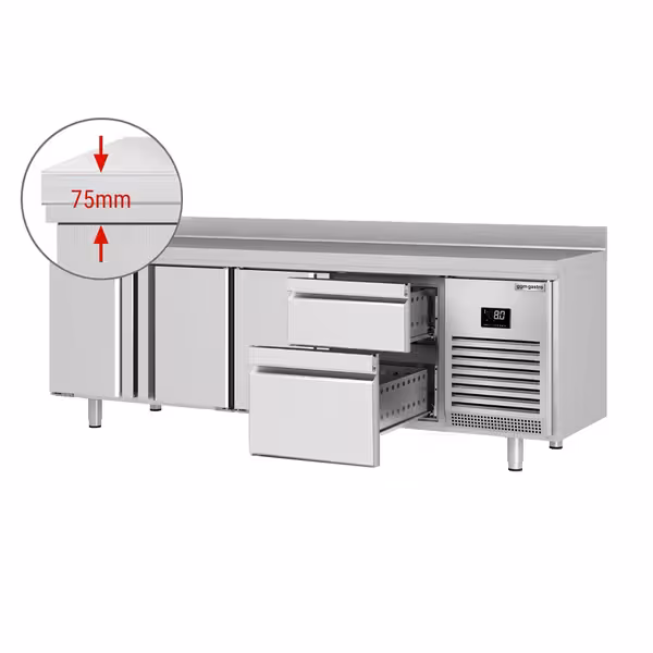 Aukstuma galds PREMIUM PLUS - 2452x600 mm - 510 l - ar 3 durvīm - ar 2 atvilktnēm - Ar apmali