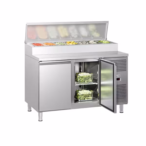 Stół przygotowawczy ECO – 1360 mm – na 7x GN 1/3 – z 2 drzwiami