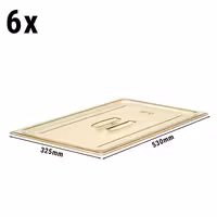 (6 szt.) CAMBRO | Pokrywa GN 1/1 H-PAN™ – płaska – odporna na wysoką temperaturę – z uchwytem – bursztynowa
