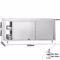 Armário de Trabalho em Aço Inoxidável PREMIUM - 2000x700mm - de passagem - com portas de correr, prateleira de base