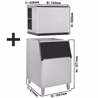 Commercial Ice Machine - Cube - 212 kg/24 h - incl. ice storage container