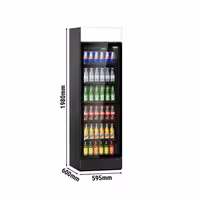 Commercial Beverage Display Fridge with Illuminated Canopy - 595mm - 345 Litres - with 1 hinged glass door - LED lighting - digital controller with temperature display - Black - Temperature range 2 to 10 °C