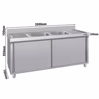Sudoper s ormarićem ECO - inox - 2000 x 700 mm - sa 2 korita - korita sredina