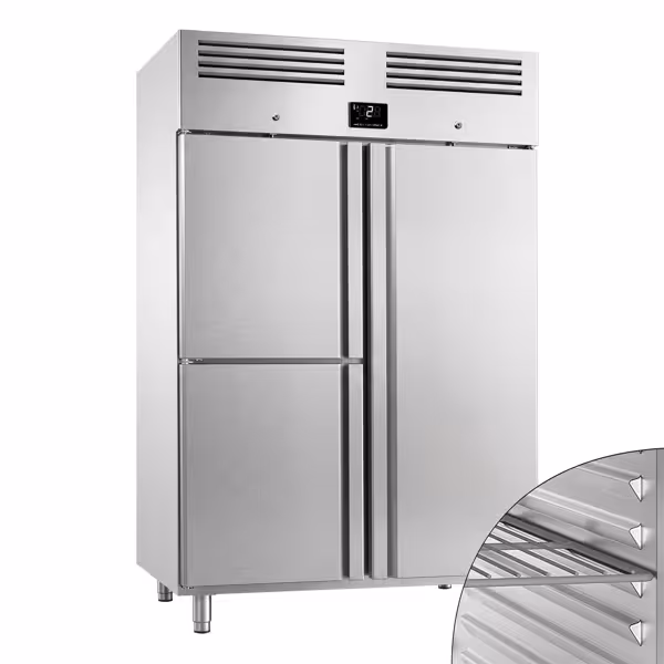 Szafa chłodnicza ze stali nierdzewnej Premium PLUS – GN 2/1 – 1240 litrów – z 1 drzwiami i 2 półdrzwiami
