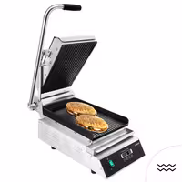 Grelhador de contacto / Grelhador Panini Profissional - 2,8kW - Digital - placas: superior e inferior estriadas - Área de grelha: 223x380mm