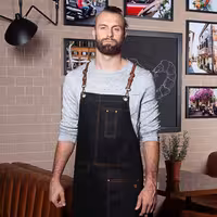 KARLOWSKY | Cross-Back Bib Apron Urban X-Style – Black - 680×800 mm - 100% Cotton - Leather Straps