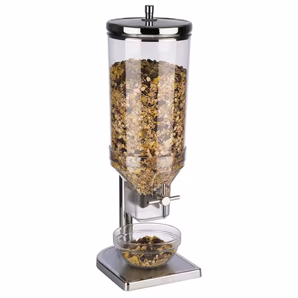 Mısır Gevreği Dispenseri - FRESH+EASY - tekli - Dönme Mekanizması - 1 Plastik Hazne - 4,5L - Paslanmaz Çelik Stand