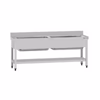 Grovdiskbänk i rostfritt stål ECO - 1800x700 mm - med underhylla - 2 hoar - extra djup ho - med stänkskydd