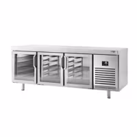 Stół chłodniczy barowy do napojów Premium PLUS – przelotowy – 2185 x 800 mm – EN 600 x 400 – z 3 drzwiami szklanymi – do cukierni i piekarni