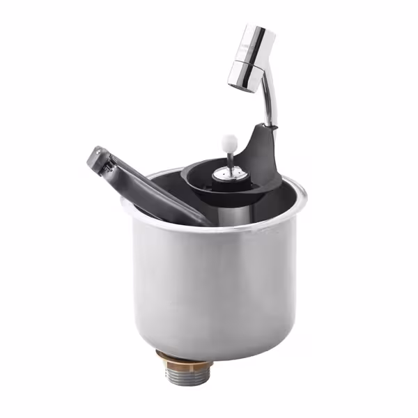 Dispozitiv clătire porționator înghețată - 141x141x110 mm - cu supapă antiretur & intrare apă 1/2” - incl. tavă sită & sită pentru evacuare
