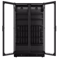 Commercial Beverage Display Fridge - 1200mm - 760 Litres - with 2 hinged glass doors - LED lighting - Temperature range 1 to 10 °C - Black