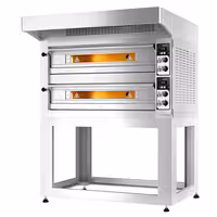 Electric Deck Pizza Oven - Twin Deck - Refractory Stone Deck - 6+6 x Ø 33cm (13") - Mechanical Controls - up to 400°C - incl. Stainless steel hood & Base frame