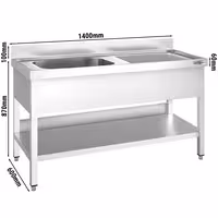 Sudoper PREMIUM - 1400x600 mm - s donjom policom - s 1 koritom - korito lijevo