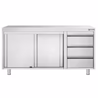 Arbetskåp i rostfritt stål PREMIUM - 1600x700 mm - med 2 skjutdörrar