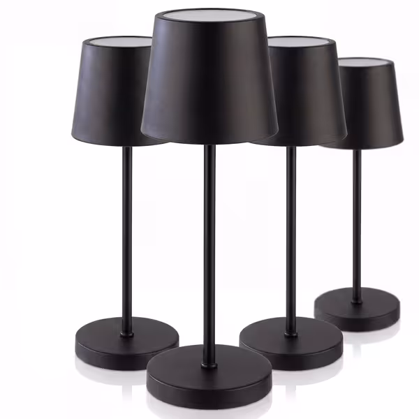 (4 adet) Şarj Edilebilir Masa Lambası - MERLE MINI - 3 kademeli kısılabilir - Ø110x305mm - Siyah