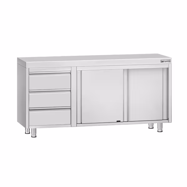 خزانة قاعدية ستانلس ستيل KOPENHAGEN ECO - 1600x600mm - أبواب منزلقة، ووحدة أدراج 3 يسار