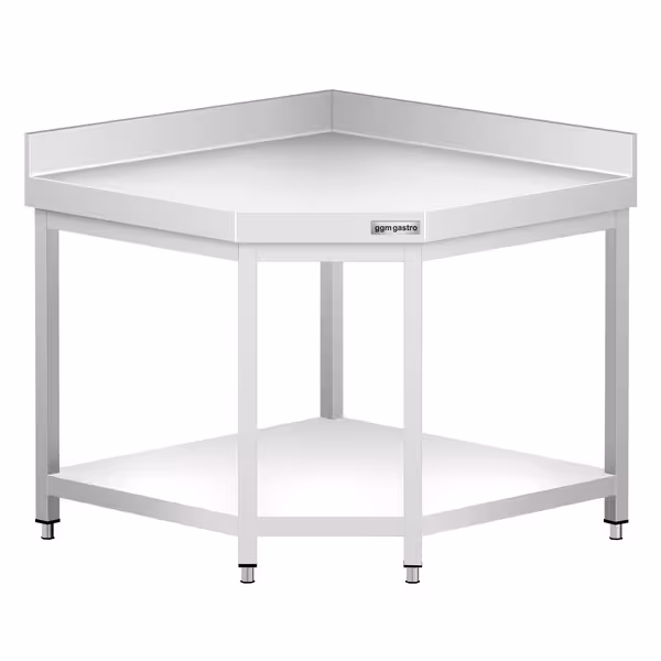 طاولة عمل ستانلس ستيل زاوية PREMIUM - 1000x700mm - مع رف سفلي & حاجز خلفي