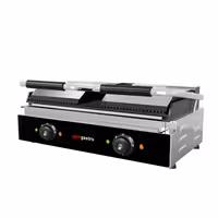 Grelhador de contacto / Grelhador Panini Profissional Duplo - 3,6kW - placas: superior e inferior estriadas - Área de grelha: 480x230mm
