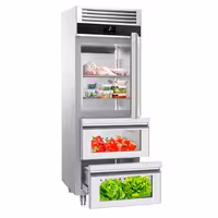 Armário frigorífico aço inoxidável PREMIUM - GN 2/1 - 700L - com 1 porta de vidro & 2 gavetas de vidro - Ventilado & Iluminação LED & Fecho automático