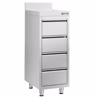 Armário de trabalho em aço inoxidável PREMIUM - com 4 gavetas e alçado posterior - 400x600mm