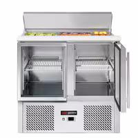Pult za pripremu salate ECO - 903 mm - 2 staklena vrata - s ugradnim ležištem za 2x GN 1/1 & 3x GN 1/6 i poklopac od nehrđajućeg čelika