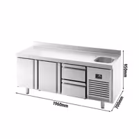 Mostrador refrigerado PREMIUM PLUS - 1960x700mm - de trabajo con fregadero (1 cubeta) - 2 puertas y 2 cajones - encimera con alzatrasera - 465l
