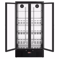 Commercial Beverage Display Fridge - 920mm - 466 Litres - stainless steel interior - with 2 hinged glass doors - digital controller with temperature display - Black - Temperature range 2 to 8 °C