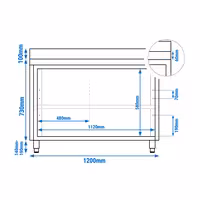 خزانة قاعدية ستانلس ستيل PREMIUM - 1200x600mm - أبواب منزلقة - مع حاجز خلفي