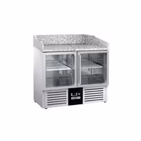 Commercial Pizza Prep Counter - Granite Top PREMIUM - 935x700mm - with 2 glass doors