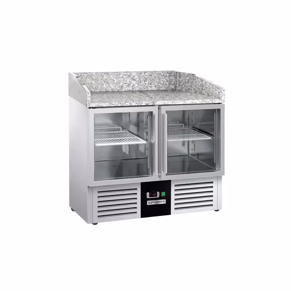 Commercial Pizza Prep Counter - Granite Top PREMIUM - 935x700mm - with 2 glass doors