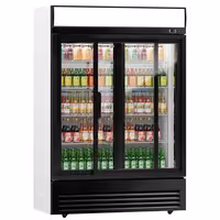 Commercial Beverage Display Fridge - 1295mm - 880 Litres - with 2 sliding glass doors - LED lighting - digital controller with temperature display - Black - Temperature range 2 to 8 °C