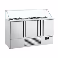Pult za pripremu salate PREMIUM PLUS - 1460 mm - 3 vrata - s ravnom staklenom nadogradnjom za 9x GN 1/3 & 6x GN 1/6