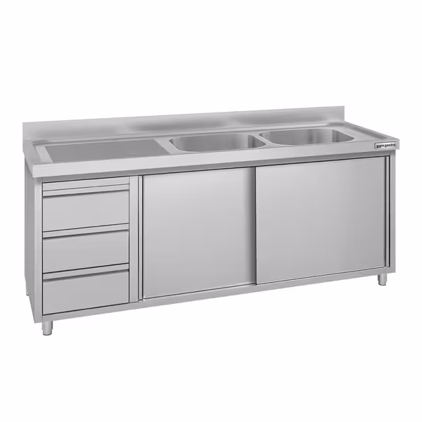 ECO ormarić za sudoper – 2000 x 600 mm – s 3 ladice i 2 sudopera na desnoj strani