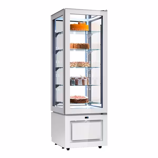 4-Sided Glass Display Fridge - 324L - 600mm - Double glazing - square - with 1 glass shelf - 1 glass door front - White