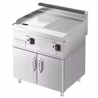 Chapa elétrica profissional - 9,0 kW - Mista (lisa/ranhurada) - Superfície de cozedura: 595x500mm - incl. armário inferior com 2 portas