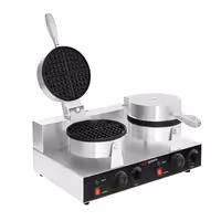 Commercial Waffle Maker - Double - Manual - 2.6kW - Shape: Round - Ø 180mm - plates with Teflon coating