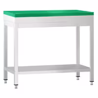 Rozsdamentes acél munkaasztal PREMIUM - 700x700 mm - alsó polccal - vágódeszka zöld - tartozék