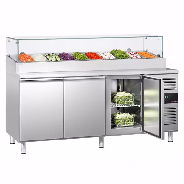 PREMIUM pripremni stol – 2020 mm – 3 vrata – s staklenom plohom – za 10 x GN 1/3