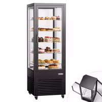 4-Sided Glass Display Fridge - 440L - 675mm - Double glazing - with 5 glass shelves - front & rear glass doors - for drinks & dairy - Black