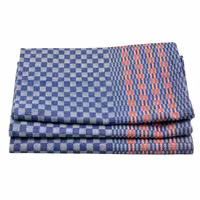 (10 unid) Pano de cozinha em Meia‑linho lavável a 95°C; resistente ao cloro - 50x100cm - Blaukariert com riscas vermelhas