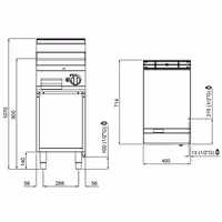 Plancha a gas Fry top - placa de acero rectificado - 6,9 kW - Liso - Superficie de cocción: 395x500mm - con base abierta