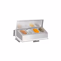 Soporte para cubetas GN de acero inoxidable - 4x GN 1/4 - con cubetas y tapas