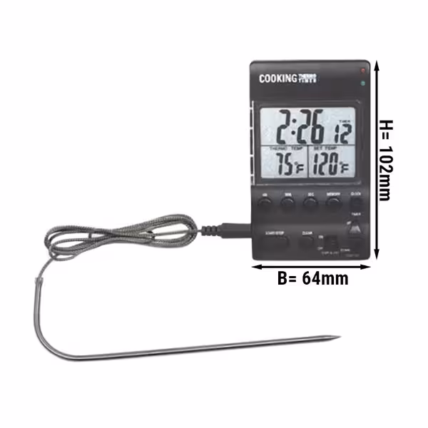 Termometru digital pentru cuptor cu sondă - cu timer - sondă 165 mm - interval de măsurare -30/+200 °C - cu alarmă de temperatură