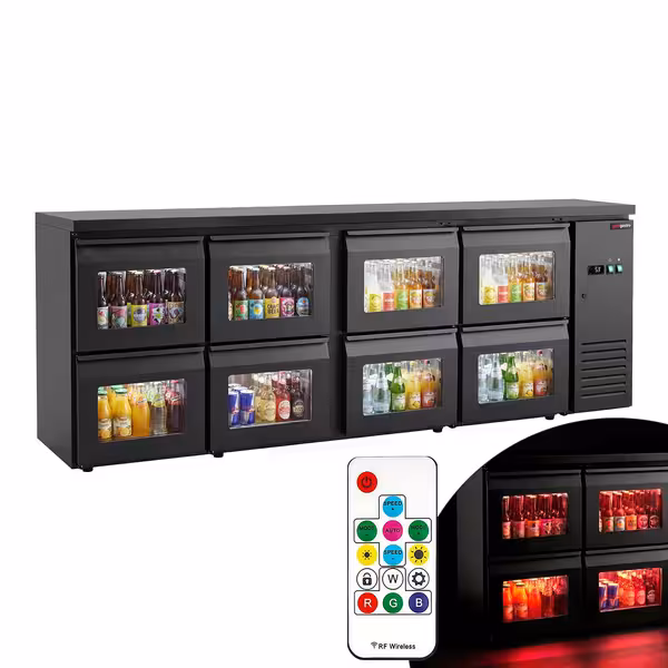 Premium hladnjak za bar i pića - 2540 mm - s 8 ladica za čaše i RGB LED rasvjetom