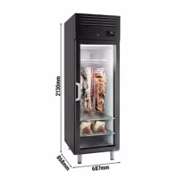 Dry Aging skříň na zrání masa - 680 mm - 1 skleněné dveře - Černá