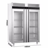 Szafa chłodnicza PREMIUM – stal nierdzewna – GN 2/1 – 1400 L – z 2 drzwiami szklanymi – z izolacją 60 mm